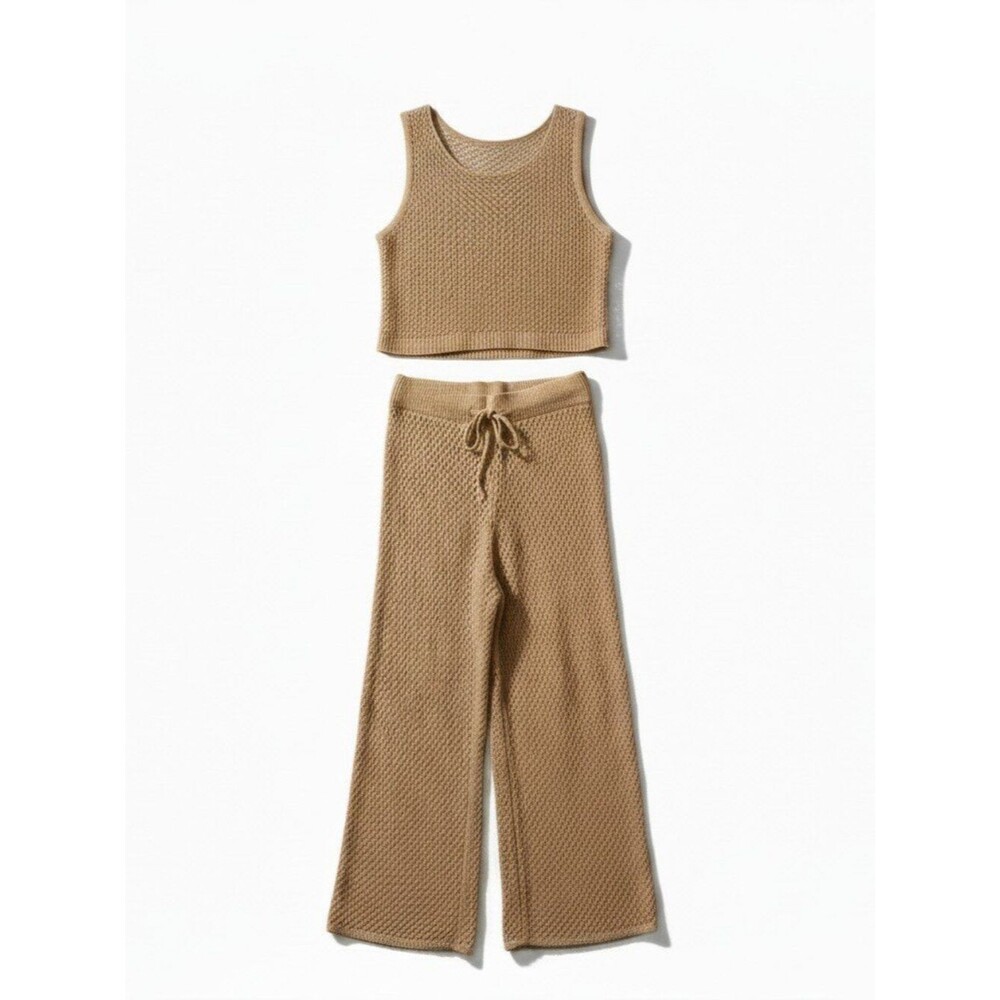 Women's Knit Tank Coverup and Wide-Leg Pants Set - Khaki
